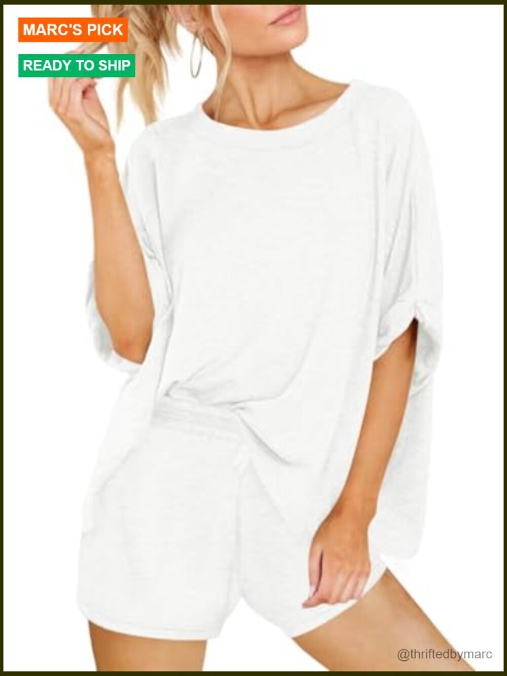 Oversized Short Sleeve Tee and Drawstring Shorts Lounge Set Size Small - Picture 2 of 7